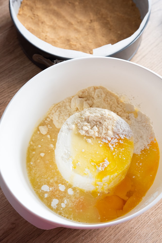 składniki na sernik - twaróg jajka masło cukier skrobia i mleko w proszku